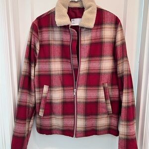ASOS Plaid Harrington Fully Lined Jacket Sherpa Collar